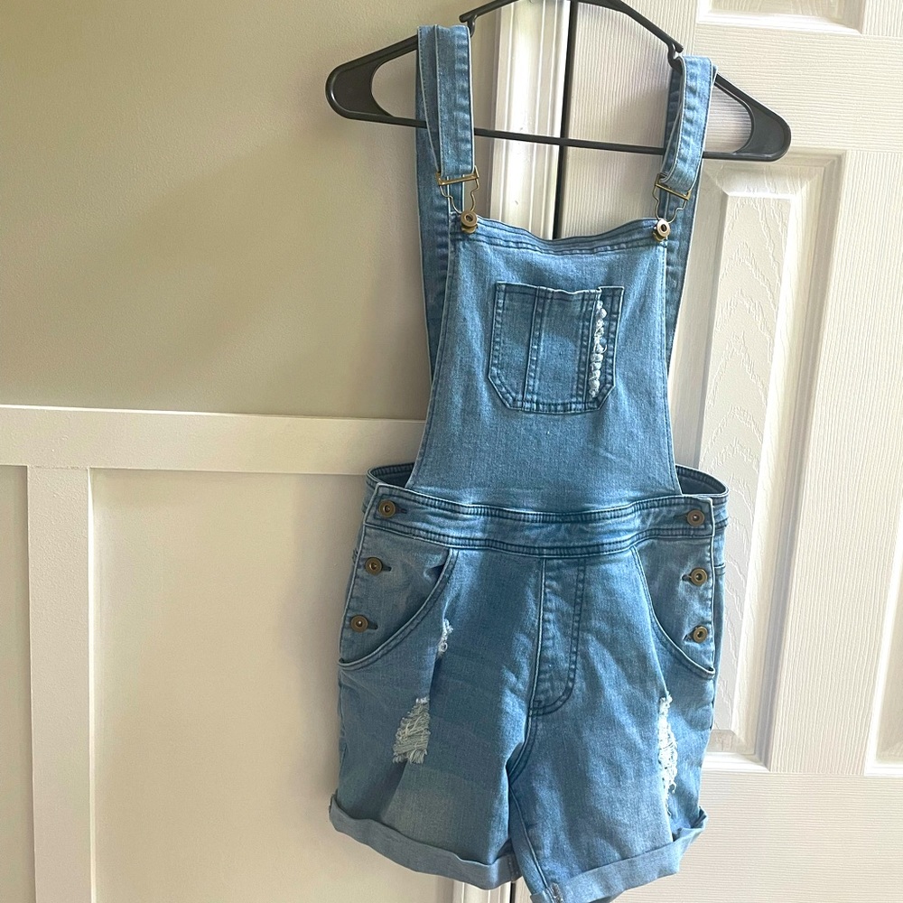 Denim overall shorts